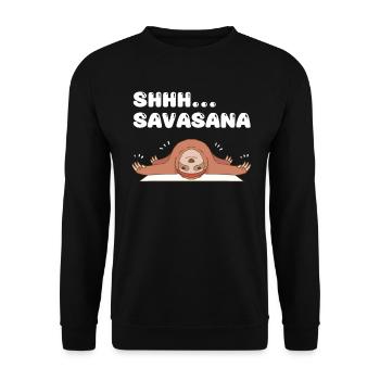 Shhh... Savasana Sloth Yoga - Unisex Pullover - Schwarz - Vorne - Alina (178cm) & Michal (187cm)
