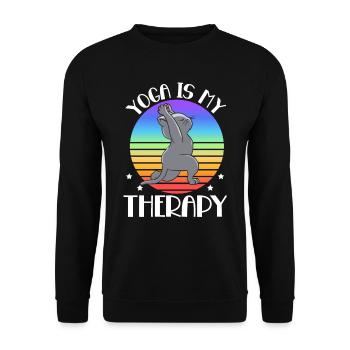 Yoga Is My Therapy Cat Yoga - Unisex Pullover - Schwarz - Vorne - Alina (178cm) & Michal (187cm)