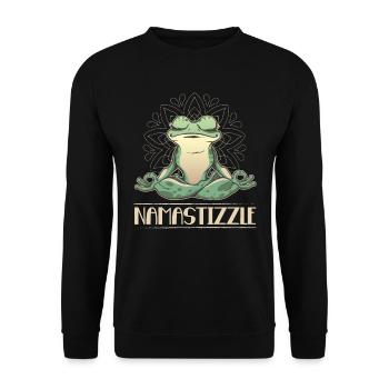 Namastizzle Funny Meditating Frog Yoga - Unisex Pullover - Schwarz - Vorne - Alina (178cm) & Michal (187cm)