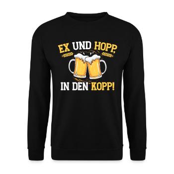 Ex Und Hopp In Den Koppi Bier Liebhaber Craft Beer - Unisex Pullover - Schwarz - Vorne - Alina (178cm) & Michal (187cm)