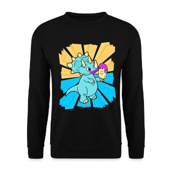 Geburtstagsgeschenk Kinder Dino Drachen naschen - Unisex Pullover - Schwarz - Vorne - Alina (178cm) & Michal (187cm)