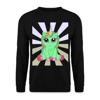 Strahlen Horn Öko Einhorn Natur Umwelt Kind Bio - Unisex Pullover - Schwarz - Vorne - Alina (178cm) & Michal (187cm)