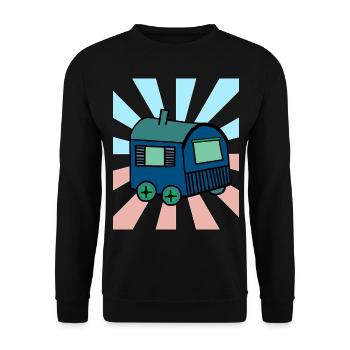 Weihnachtsgeschenk Bauwagen Hütte Haus Xmas - Unisex Pullover - Schwarz - Vorne - Alina (178cm) & Michal (187cm)