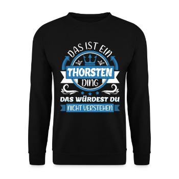 Thorsten Name Vorname Namenstag Namensgeschenk - Unisex Pullover - Schwarz - Vorne - Alina (178cm) & Michal (187cm)