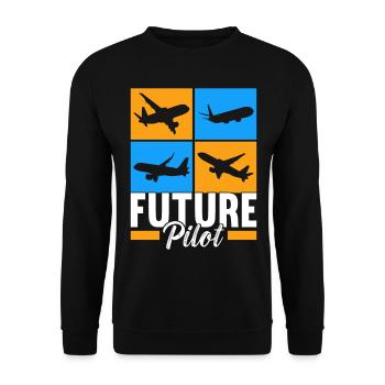 Pilot Flugzeug - Unisex Pullover - Schwarz - Vorne - Alina (178cm) & Michal (187cm)