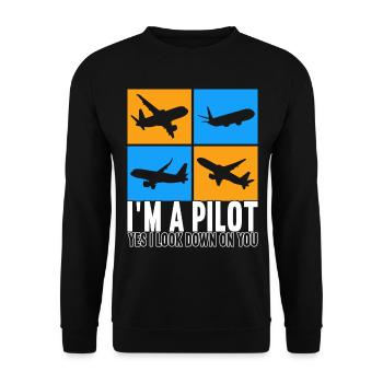 Pilot Flugzeug - Unisex Pullover - Schwarz - Vorne - Alina (178cm) & Michal (187cm)