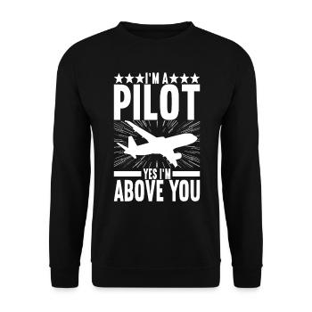 Pilot Flugzeug - Unisex Pullover - Schwarz - Vorne - Alina (178cm) & Michal (187cm)