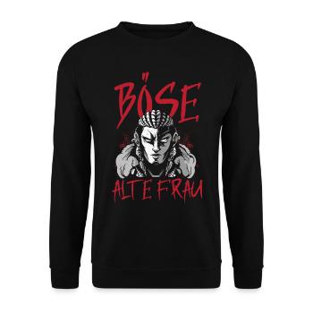 BÖSE ALTE FRAU Tattoo-Thema - Unisex Pullover - Schwarz - Vorne - Alina (178cm) & Michal (187cm)