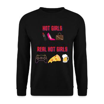 Hot Girls Vs. Real Hot Girls Lipstick vs. Pizza - Unisex Pullover - Schwarz - Vorne - Alina (178cm) & Michal (187cm)