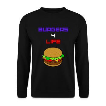 Burger Burgers 4 for Life USA Amerika Fast Food - Unisex Pullover - Schwarz - Vorne - Alina (178cm) & Michal (187cm)