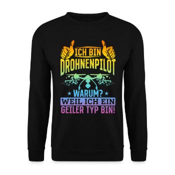 Quadcopter Drone Pilot - Ich bin Drohnenpilot - Unisex Pullover - Schwarz - Vorne - Alina (178cm) & Michal (187cm)