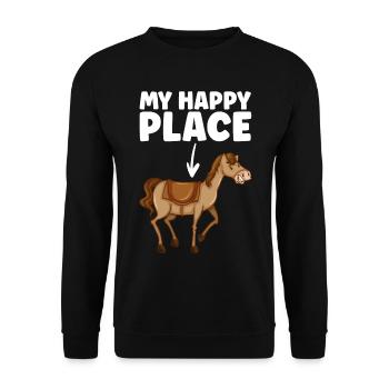 My Happy Place Horse - Unisex Pullover - Schwarz - Vorne - Alina (178cm) & Michal (187cm)