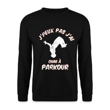 j'peux pas j'ai char à Parkour et apéro - Sweat-shirt Unisexe - noir - Devant - Alina (178cm) & Michal (187cm)