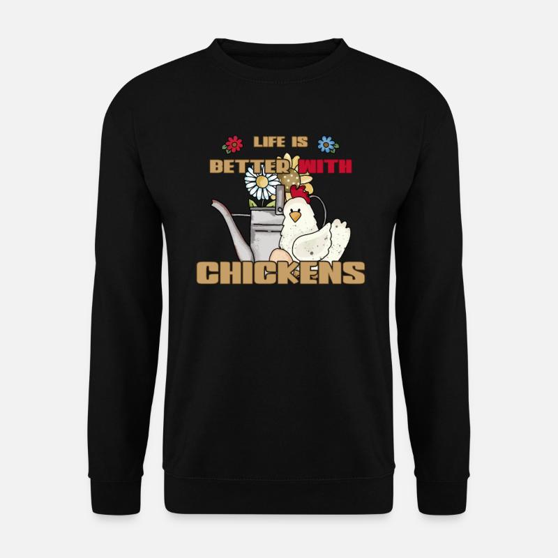 Vintage Huhn Gießkanne Life better with chickens - Unisex Pullover - Schwarz