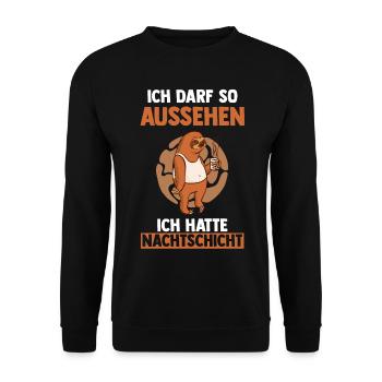 Ich Darf So Aussehen Ich Hatte Nachtschicht Kaffee - Unisex Pullover - Schwarz - Vorne - Alina (178cm) & Michal (187cm)