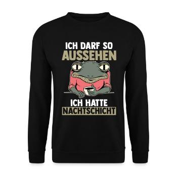 Ich Darf So Aussehen Ich Hatte Nachtschicht Kaffee - Unisex Pullover - Schwarz - Vorne - Alina (178cm) & Michal (187cm)