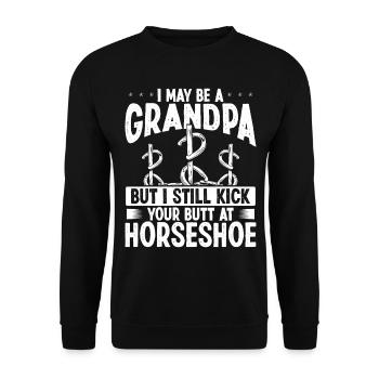Horseshoe Pitching Grandpa Granddad Tosser - Unisex Pullover - Schwarz - Vorne - Alina (178cm) & Michal (187cm)