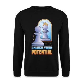 Unlock Your Potential Funny Chess Player - Unisex Pullover - Schwarz - Vorne - Alina (178cm) & Michal (187cm)