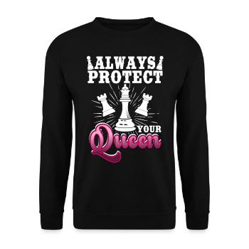 Always Protect Your Queen Funny Chess Player - Unisex Pullover - Schwarz - Vorne - Alina (178cm) & Michal (187cm)