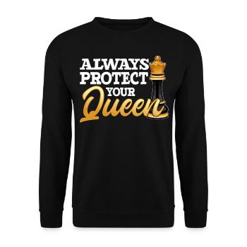 Always Protect Your Queen Funny Chess Player - Unisex Pullover - Schwarz - Vorne - Alina (178cm) & Michal (187cm)