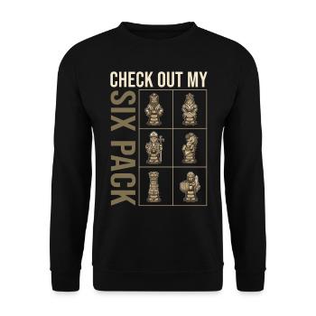 Check Out My Sixpack Funny Chess Player - Unisex Pullover - Schwarz - Vorne - Alina (178cm) & Michal (187cm)