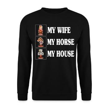 My Wife My Horse My House Funny Chess Player - Unisex Pullover - Schwarz - Vorne - Alina (178cm) & Michal (187cm)