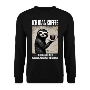 Ich Mag Kaffee Faultier Bild Kaffee Geschenk - Unisex Pullover - Schwarz - Vorne - Alina (178cm) & Michal (187cm)