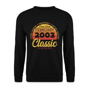 Retro 20 Jahre Februar 2003 Geburtstag Vintage - Unisex Pullover - Schwarz - Vorne - Alina (178cm) & Michal (187cm)