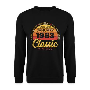 Rétro 40 ans Janvier 1983 Anniversaire Millésime - Sweat-shirt Unisexe - noir - Devant - Alina (178cm) & Michal (187cm)