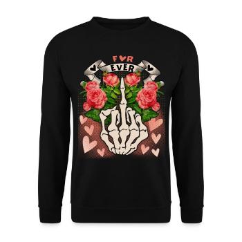 Lustige Skelett Hand, Mittelfinger, Vintage-Love - Unisex Pullover - Schwarz - Vorne - Alina (178cm) & Michal (187cm)