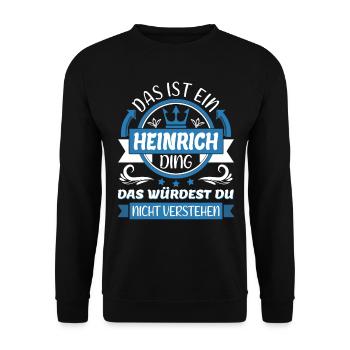 Heinrich Name Vorname Namenstag Namensgeschenk - Unisex Pullover - Schwarz - Vorne - Alina (178cm) & Michal (187cm)