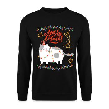 Merrry-Catmas, Jeu de mots, Noël avec drôle de chat - Sweat-shirt Unisexe - noir - Devant - Alina (178cm) & Michal (187cm)