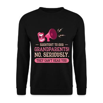 Retraite Grands-parents Vintage Shoutout Mégaphone - Sweat-shirt Unisexe - noir - Devant - Alina (178cm) & Michal (187cm)
