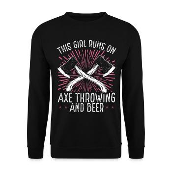 Axe Throwing Girl Beer Drinking Thrower Axe Quote - Unisex Pullover - Schwarz - Vorne - Alina (178cm) & Michal (187cm)