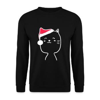 Katze Weihnachtsmütze Weihnachten Süß Xmax - Unisex Pullover - Schwarz - Vorne - Alina (178cm) & Michal (187cm)