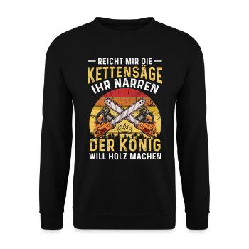 Holz Geschenke Chainsaw Kettensäge Waldarbeiter - Unisex Pullover - Schwarz - Vorne - Alina (178cm) & Michal (187cm)