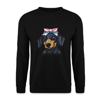 Dachshund Geschenk Dixie Wiener Doxie Dackel - Unisex Pullover - Schwarz - Vorne - Alina (178cm) & Michal (187cm)