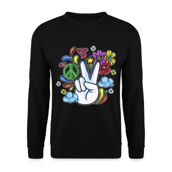 Hippie Geschenk Acidhead Flowerpower Hippi Hippy - Unisex Pullover - Schwarz - Vorne - Alina (178cm) & Michal (187cm)