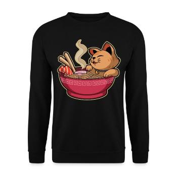 Cat Ramen Funny Cat & Ramen Lover Cute Kawaii Cat - Unisex Sweatshirt - black - Front - Alina (178cm) & Michal (187cm)