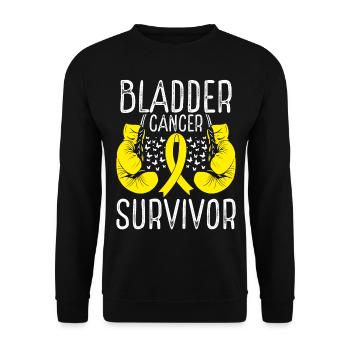 Bladder Cancer Survivor Awareness Ribbon Gloves - Unisex Sweatshirt - black - Front - Alina (178cm) & Michal (187cm)
