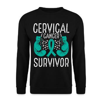 Cervical Cancer Survivor Awareness Ribbon Gloves - Unisex Sweatshirt - black - Front - Alina (178cm) & Michal (187cm)