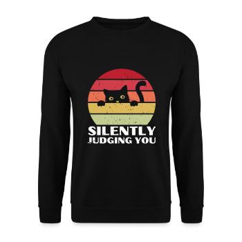 Silently Judging You - Funny Cat Vintage Sun - Unisex Sweatshirt - black - Front - Alina (178cm) & Michal (187cm)