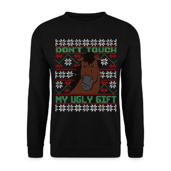 Dont Touch Ugly Brauner Pferd Rider Winter - Unisex Pullover - Schwarz - Vorne - Alina (178cm) & Michal (187cm)