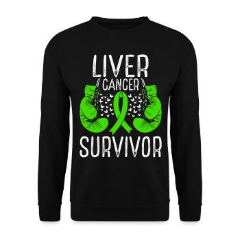 Liver Cancer Survivor Awareness Ribbon Gloves - Unisex Pullover - Schwarz - Vorne - Alina (178cm) & Michal (187cm)