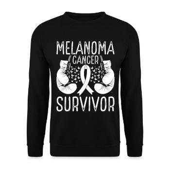 Melanoma Cancer Survivor Awareness Ribbon Gloves - Unisex Sweatshirt - black - Front - Alina (178cm) & Michal (187cm)