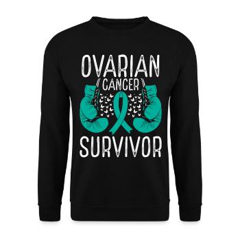Ovarian Cancer Survivor Awareness Ribbon Gloves - Unisex Pullover - Schwarz - Vorne - Alina (178cm) & Michal (187cm)