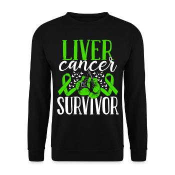 Liver Cancer Awareness Ribbon Gloves Survivor - Unisex Pullover - Schwarz - Vorne - Alina (178cm) & Michal (187cm)
