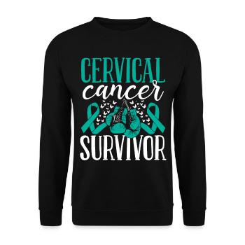Cervical Cancer Awareness Ribbon Gloves Survivor - Unisex Sweatshirt - black - Front - Alina (178cm) & Michal (187cm)