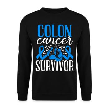 Colon Cancer Awareness Ribbon Gloves Survivor - Unisex Pullover - Schwarz - Vorne - Alina (178cm) & Michal (187cm)