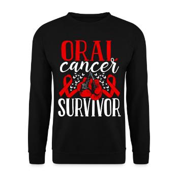 Oral Cancer Awareness Ribbon Gloves Survivor - Unisex Sweatshirt - black - Front - Alina (178cm) & Michal (187cm)